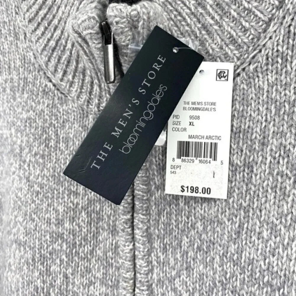 Bloomingdale’s Mens Merino Wool Quarter Zip Knit Sweater Size XL